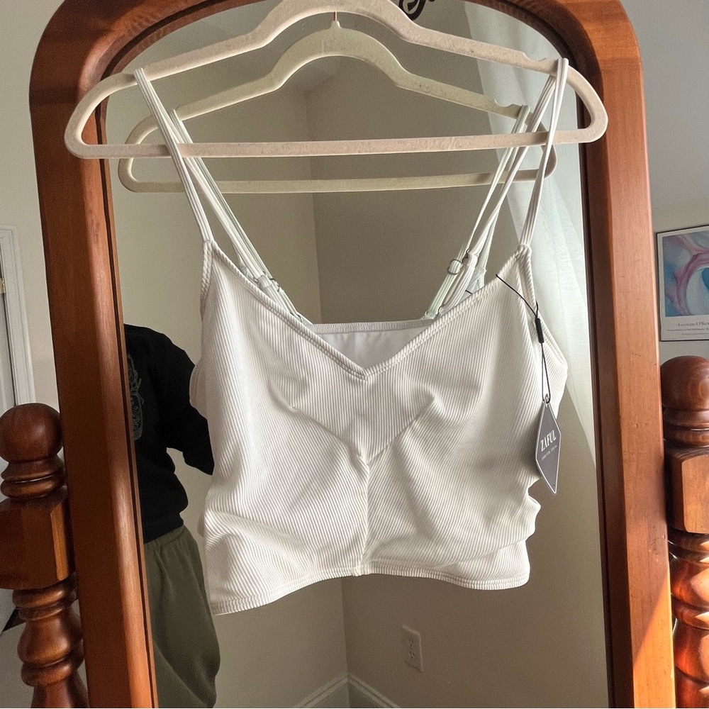 White Ribbed Tankini Top With Cut-outs